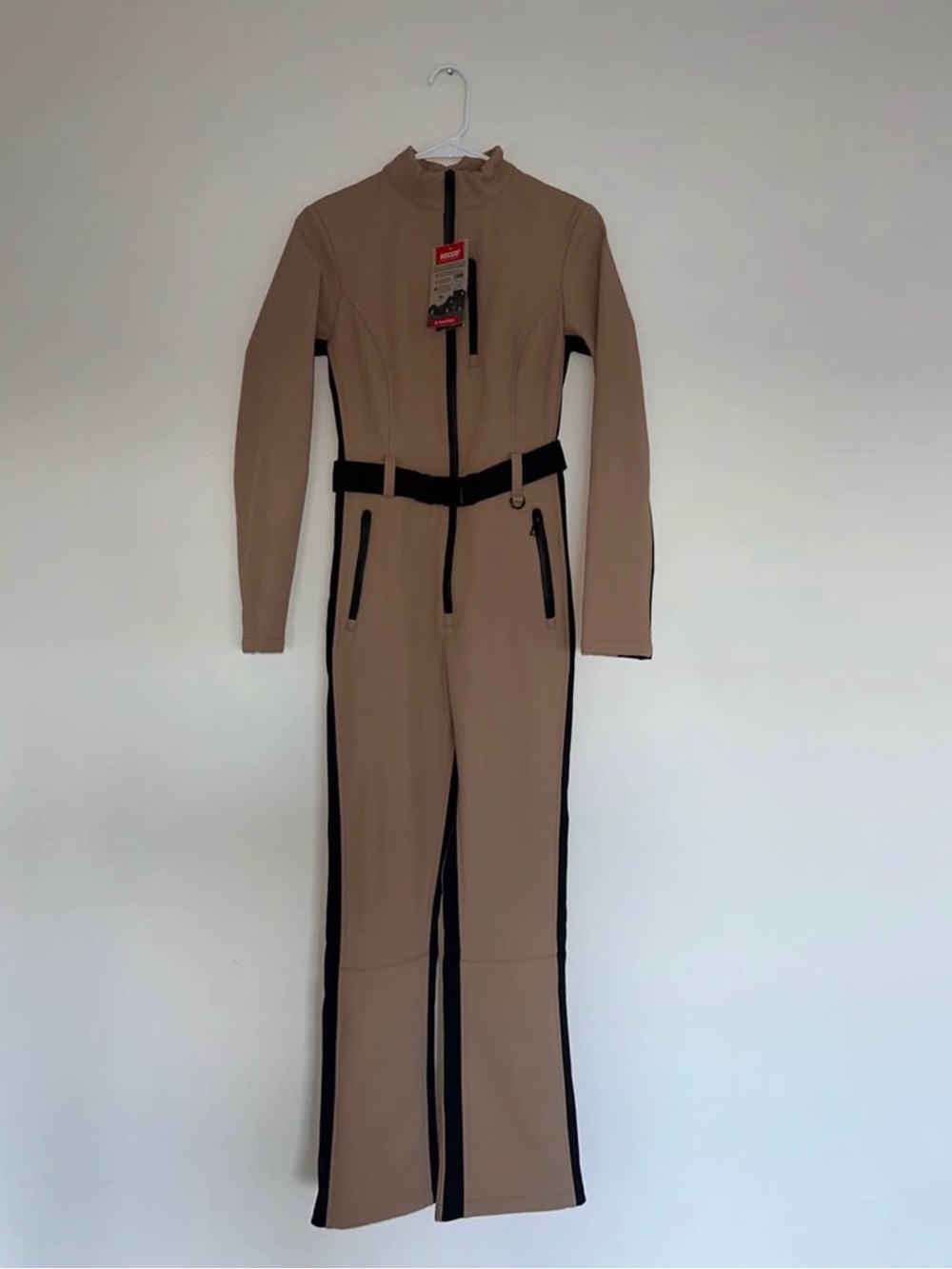 NWT Zara Ski Collection Belted Ski Jumpsuit Suit RECCO Beige Black